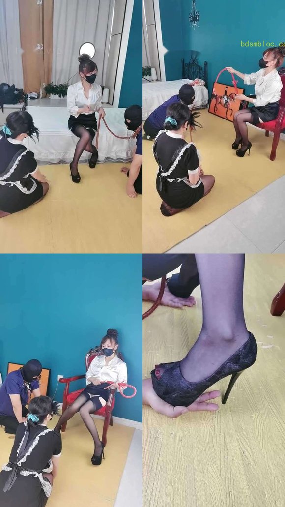 【魔鬼天使】情侣奴下跪伺候-鞭打/高跟踩