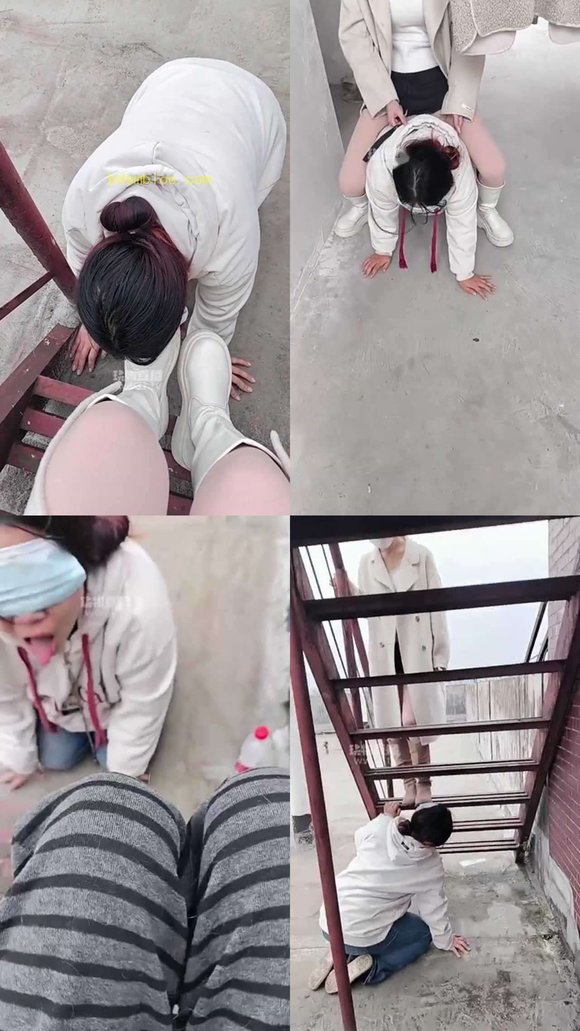 【爱可】带新闺蜜天台调教母狗女奴学姐