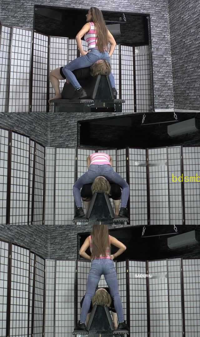 【欧美女王】女神紧身牛仔裤美臀坐脸窒息人脸座椅 高冷女主人把狗脸当板凳