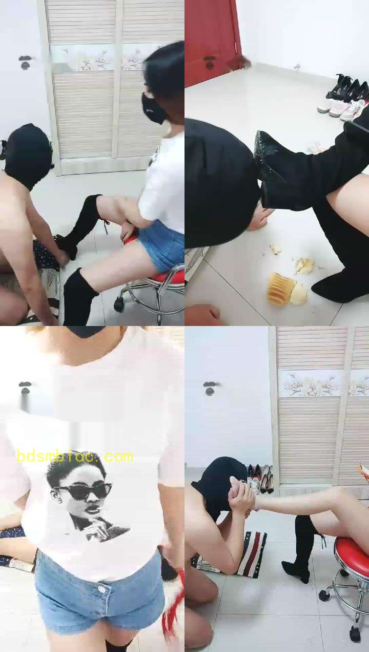 【奈奈s】重度耳光废物狗，高靴踩踏喂食