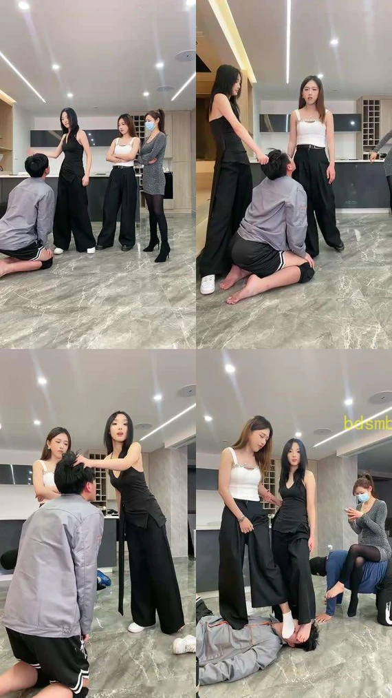 【麋鹿银儿】三女斯天花板耳光踢头专场