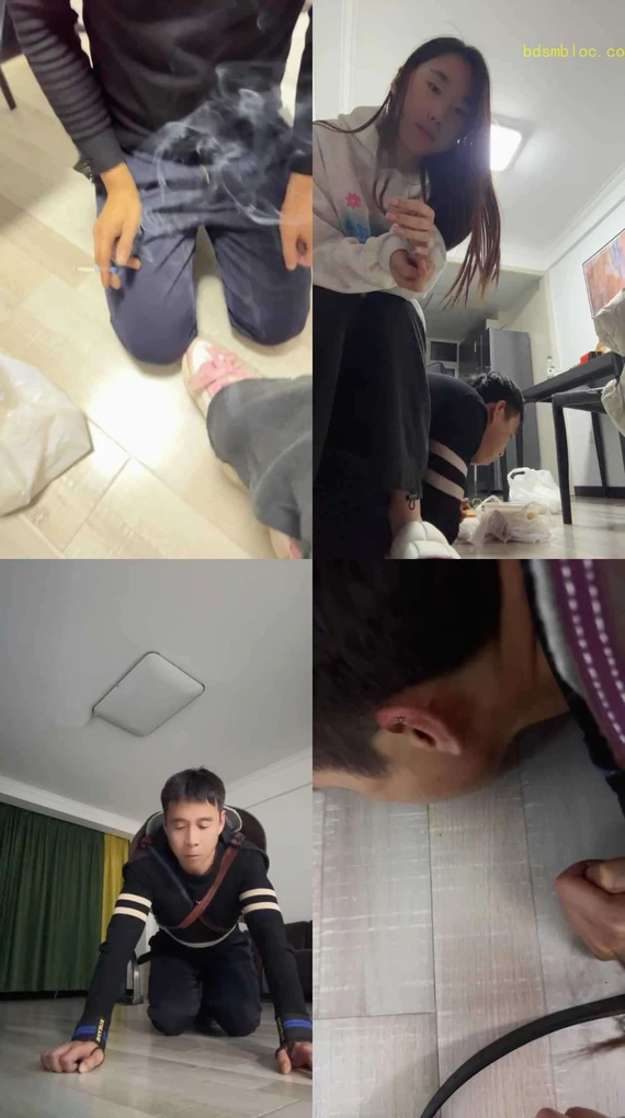 【艾斯】舔闻粉鞋白袜/强制闻鞋/脚下喂食/骑狗深蹲/马奴驯化
