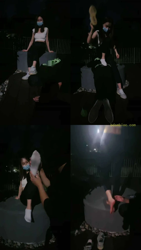 【艾莉】夜跑女神户外虐-骑马遛狗/闻舔椰子鞋白棉袜