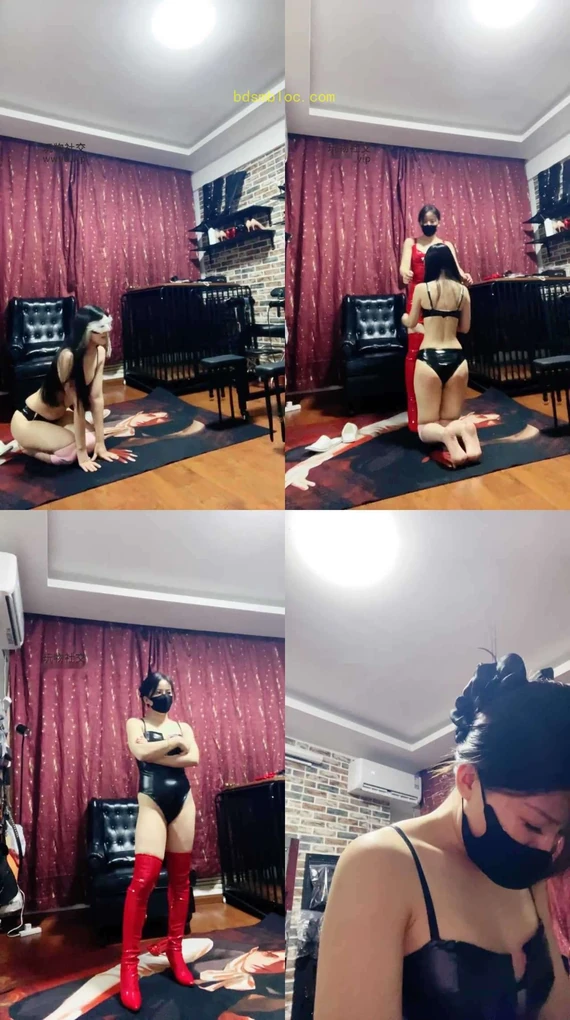 【冷颜】红长靴诱惑母狗-sp/头顶鞋/转胯狗爬