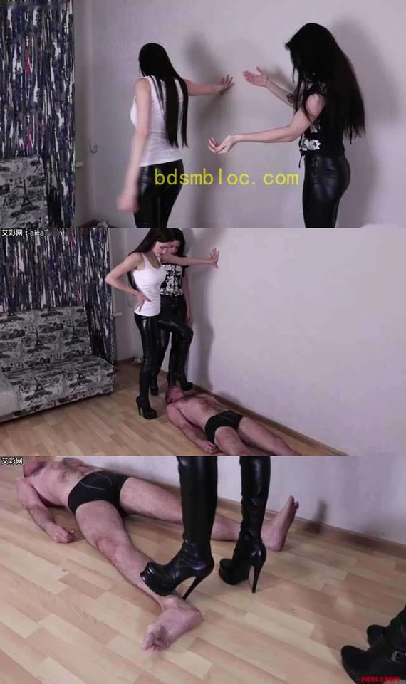 【欧美女王】15cm-超细高跟皮靴狠扎人肉脚垫！19岁美少女Alice和Maria踩踏！